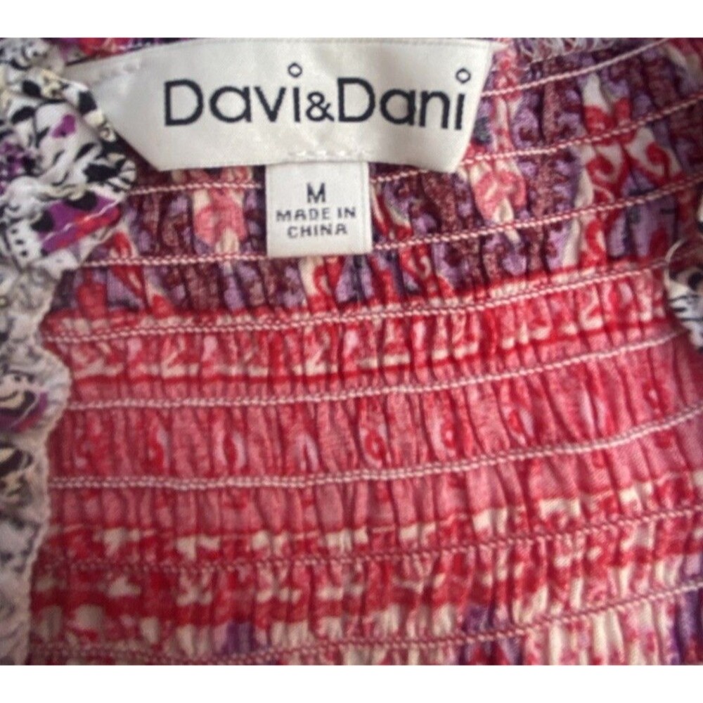 Davi & Dani Maxi Dress Womens M Boho Smocked Tiered Lined Pockets 49” - Picture 3 of 9